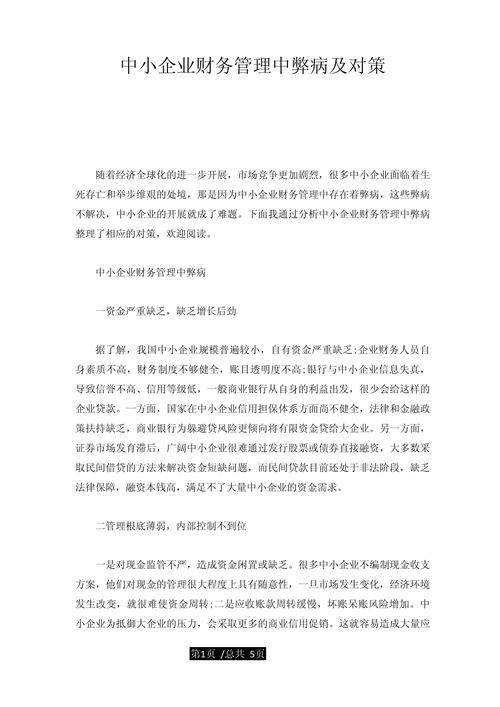 浅析我国中小企业财务管理中存在的问题及对策
