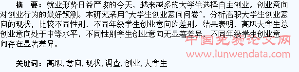 高职大学生创业意向现状调查