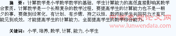 小学生数学计算能力培养刍谈