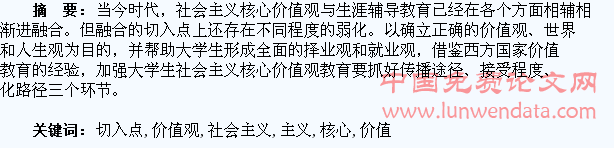 大学生社会主义核心价值观教育的切入点研究