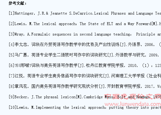 词块教学法对学生商务英语写作能力影响的实验研究