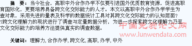 高职中外合作办学学生跨文化理解力现状调查
