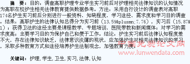 高职护理学生实习前后卫生法律认知调查与分析