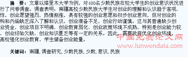 南疆高校少数民族大学生创业意识调查研究