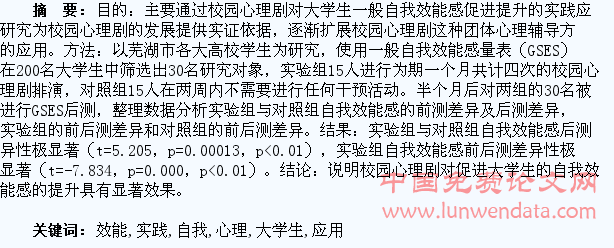 校园心理剧促进大学生自我效能感提升的实践应用研究