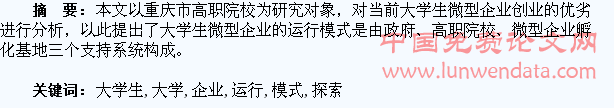 重庆高职院校大学生微型企业运行模式探索与研究