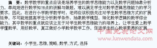 浅析扩展小学生数学思维方式的教学策略选择